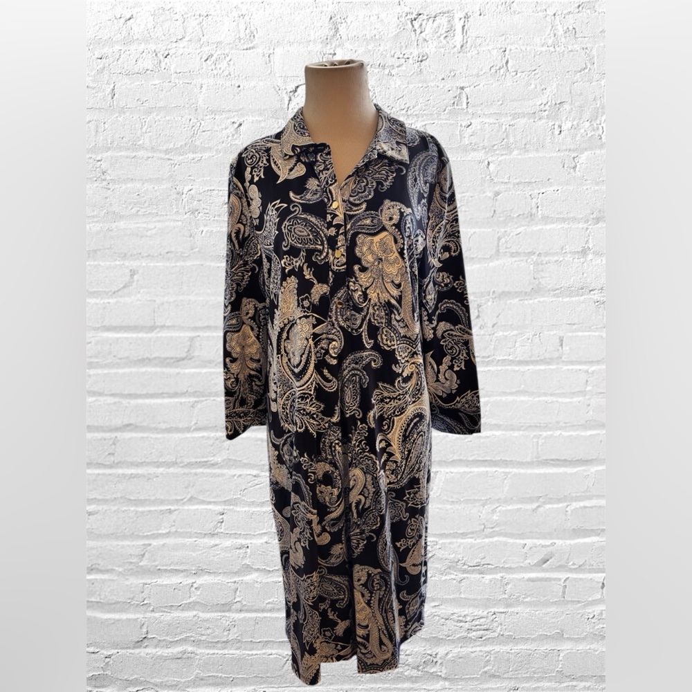 Talbots Navy and Cream Paisley Shirt Dress